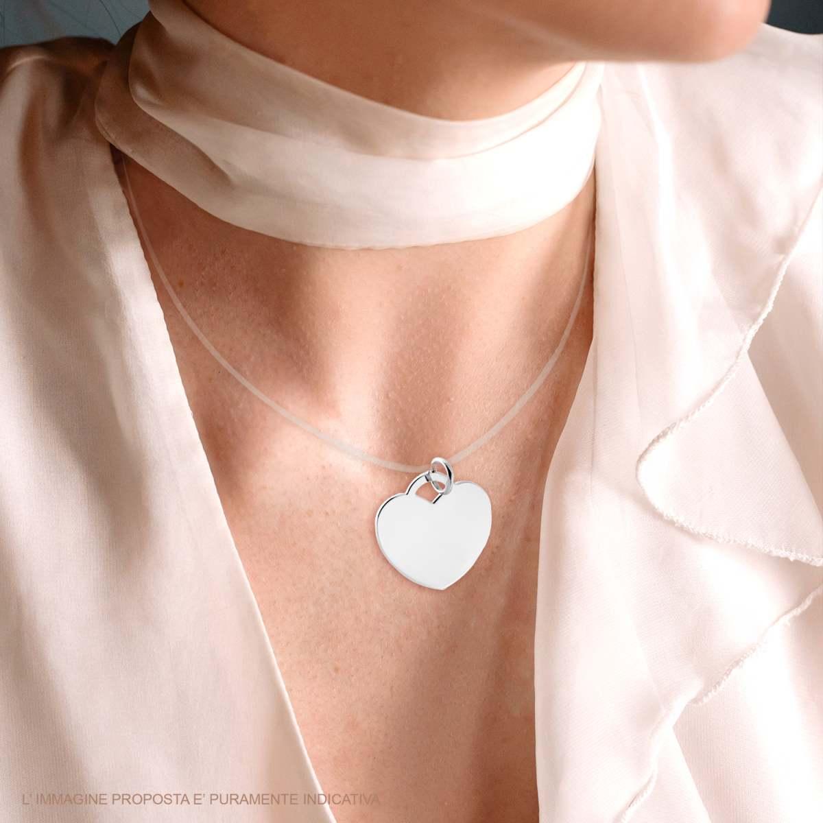 Ciondolo Piastrina Medaglietta per incisione a forma di Cuore mm 27 in ARGENTO 925 Galvanica Rodio