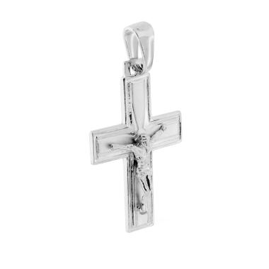 Ciondolo Croce Latina con Cristo in ARGENTO 925 Galvanica Rodio