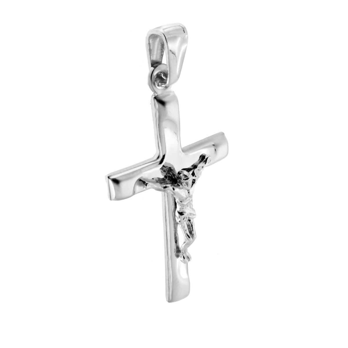 Ciondolo Croce Latina con Cristo in ARGENTO 925 Galvanica Rodio