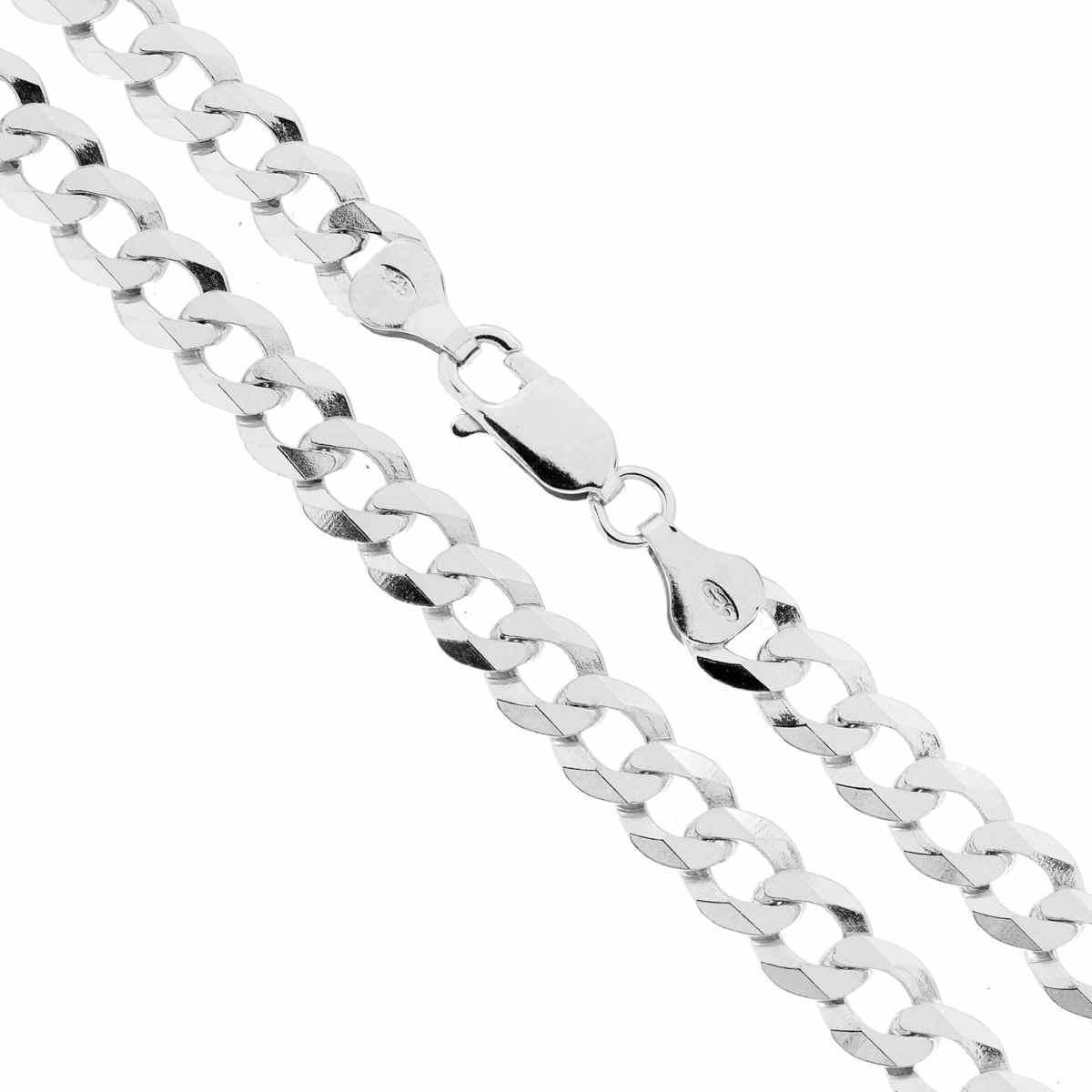 Catena Grumetta Compressa Diamantata cm 50 sezione mm 6.6 in ARGENTO 925 Galvanic Rhodium