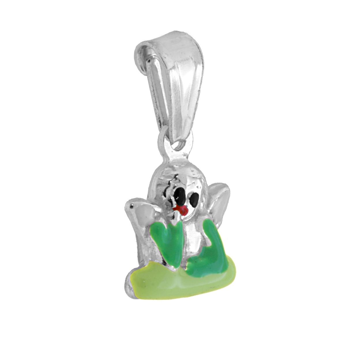 Ciondolo per Bimbo e Bimba con Angelo smaltato Verde in ARGENTO 925