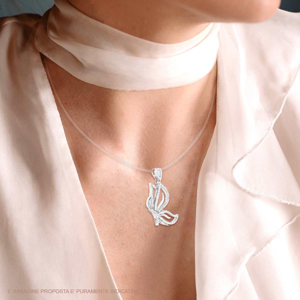 Ciondolo Farfalla con Cubic Zirconia Bianchi in ARGENTO 925 Galvanica Rodio