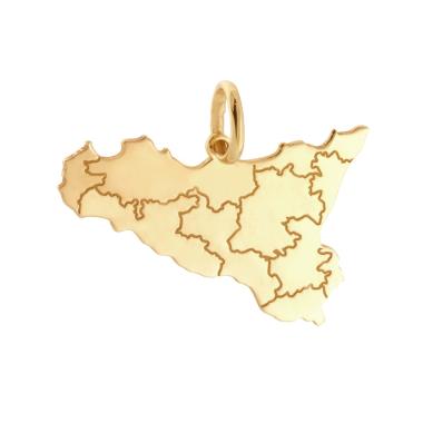 Ciondolo con sagoma plain a forma di Sicilia mm 21x30 con incisione province in ARGENTO 925 Galvanica Oro
