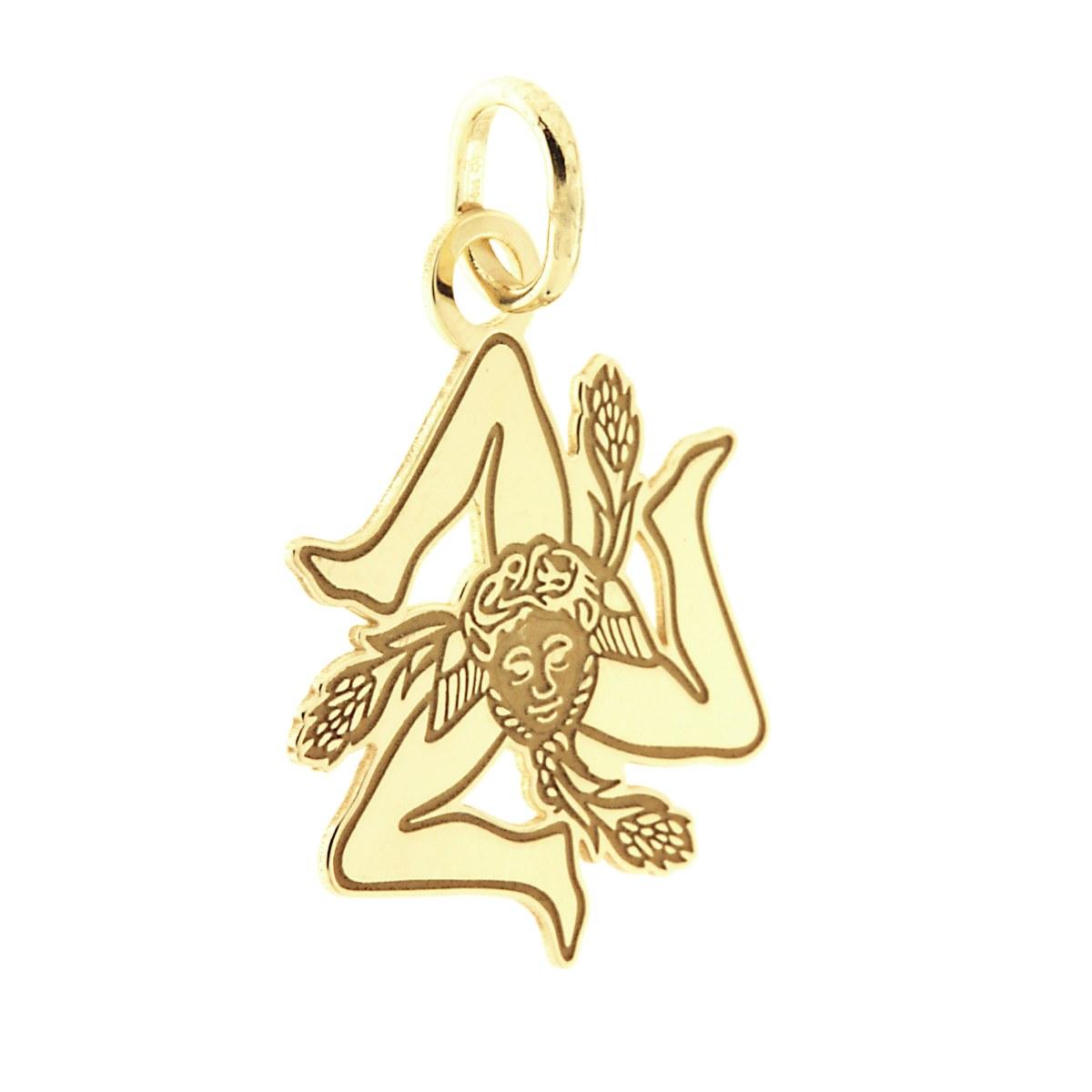 Ciondolo con sagoma plain a forma di Trinacria Sicilia mm 26 con incisione in ARGENTO 925 Galvanica Oro