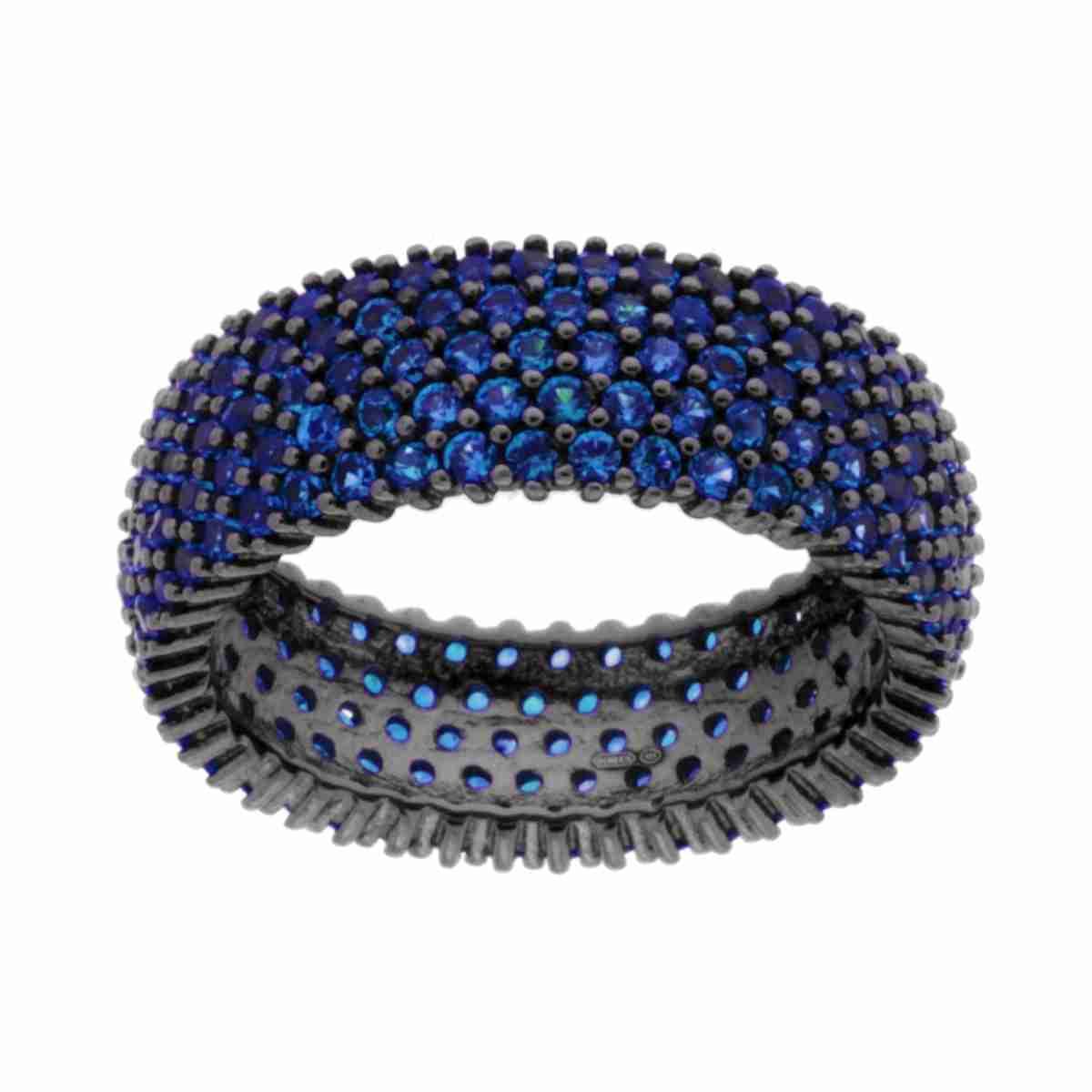 Anello Fascia Fascione con Cubic Zirconia Blu Zaffiro in ARGENTO 925 Galvanica Rutenio