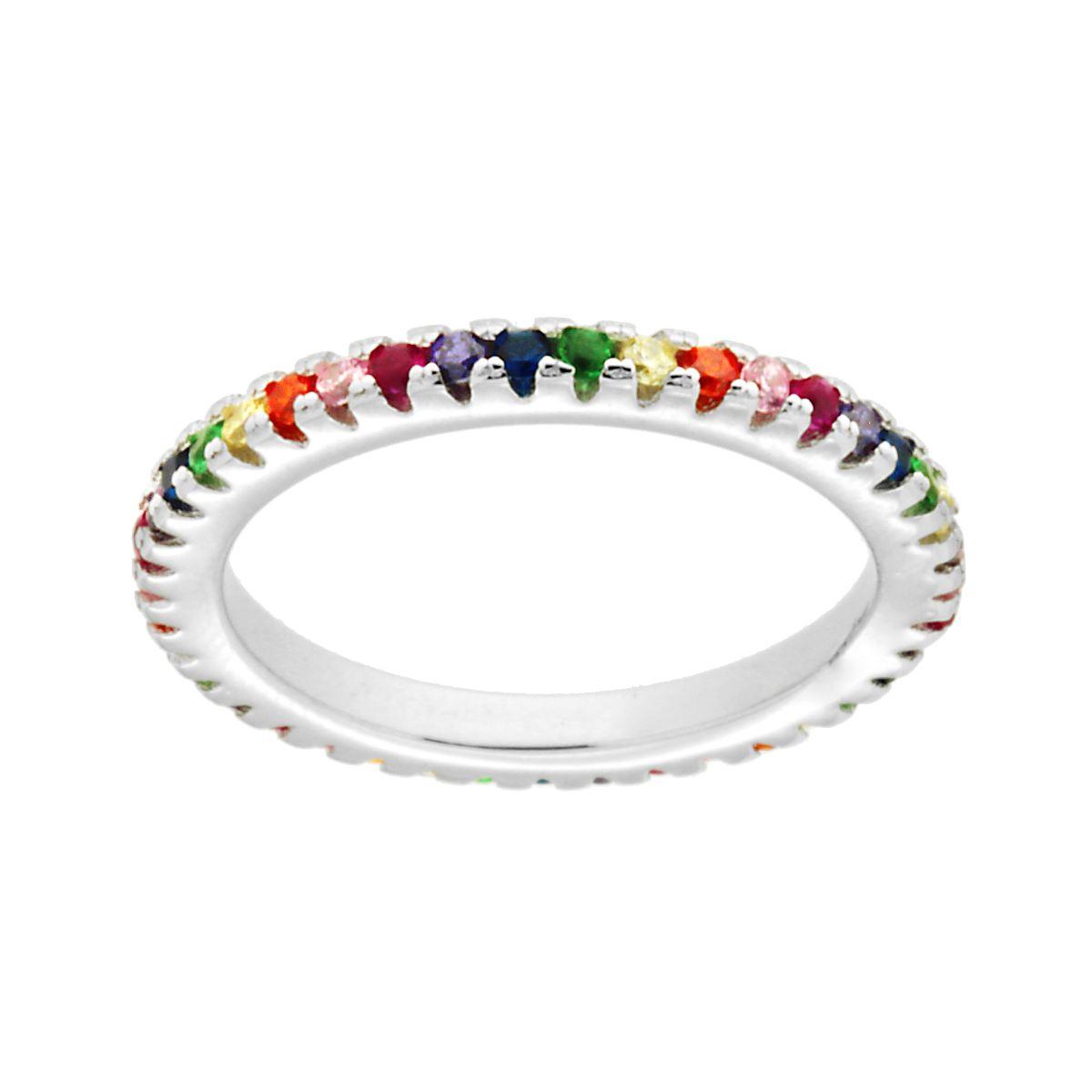 Anello Eternity Veretta a giro con Zirconi Multicolor Rainbow in ARGENTO 925 Galvanica Rodio
