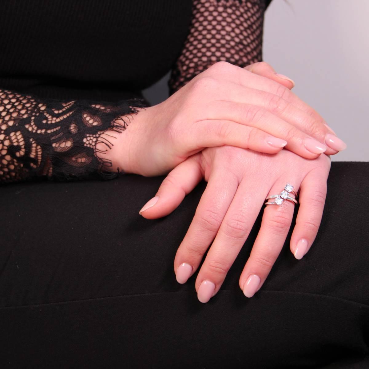 Anello Trilogy con Cubic Zirconia Bianco in ARGENTO 925 Galvanica Rodio