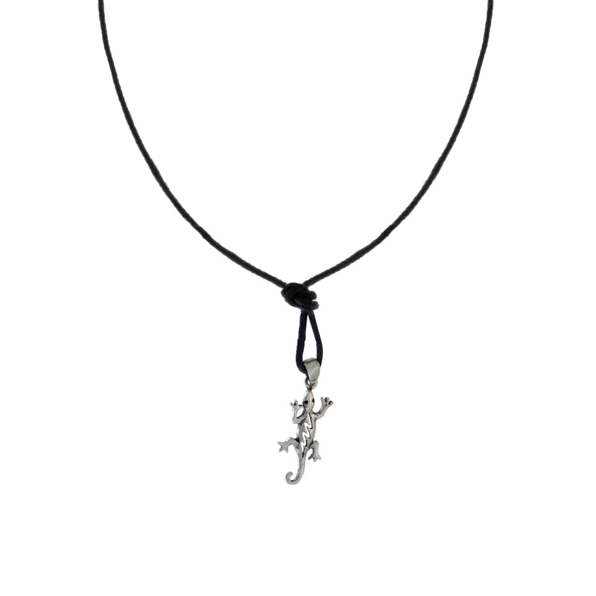 Collana con Ciondolo Geko in ARGENTO 925 e Laccio in Cotone