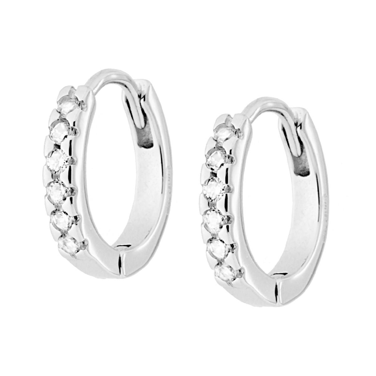 Orecchini Cerchio Scattino mm 14 con Zirconi Bianchi in ARGENTO 925 Galvanica Rodio