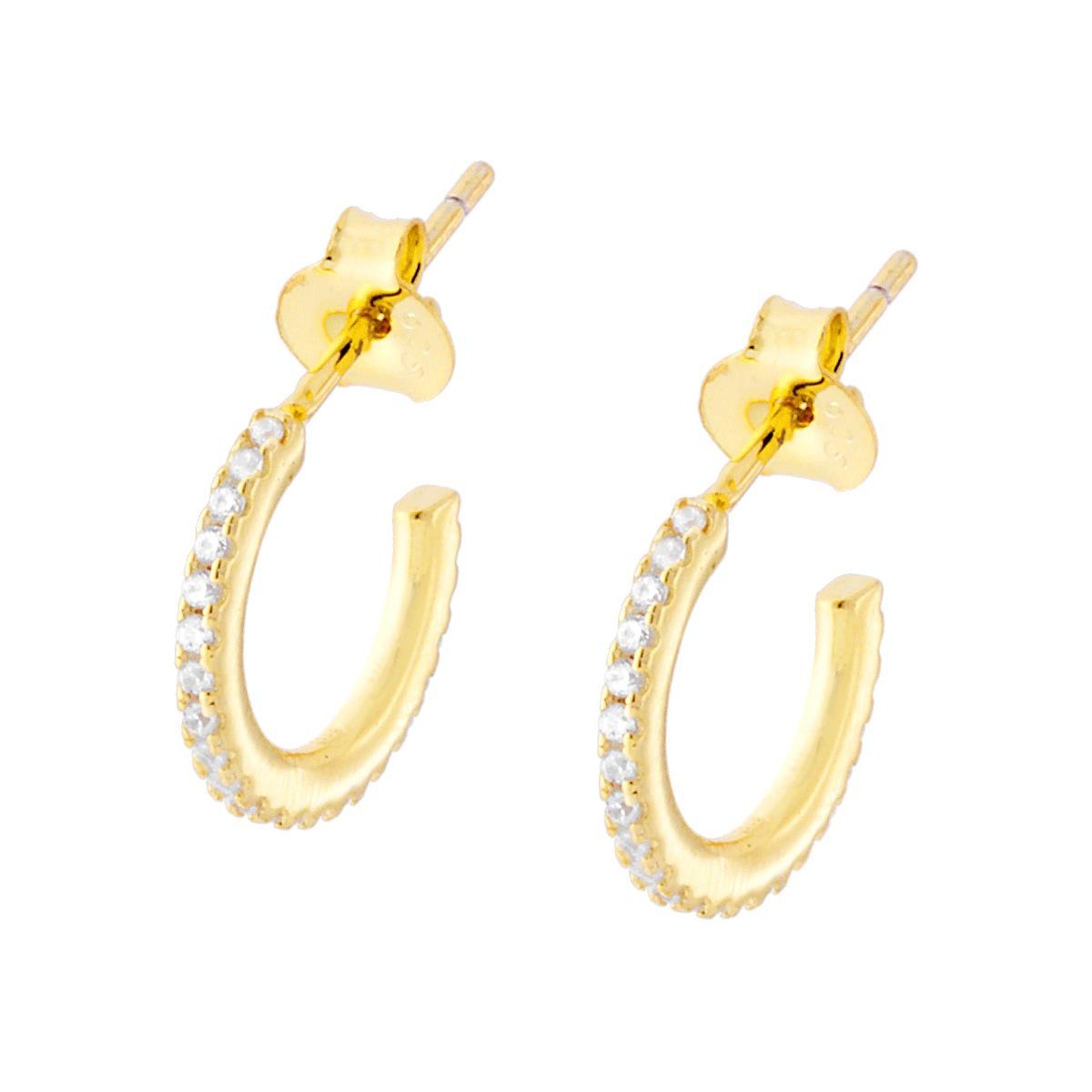 Orecchini Cerchio Creola mm 13 con Zirconi Bianchi in ARGENTO 925 Galvanica Oro