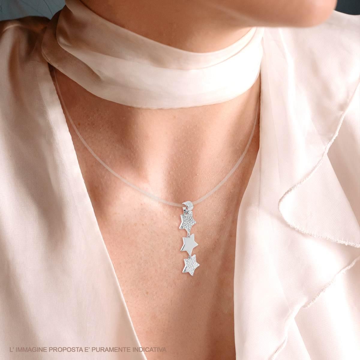 Ciondolo Pendente Stelle con Zirconi Bianchi e Plain in ARGENTO 925 Galvanica Rodio