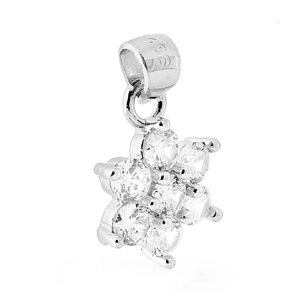 Ciondolo Fiore con Zirconi Bianchi mm 3 in ARGENTO 925 Galvanica Rodio