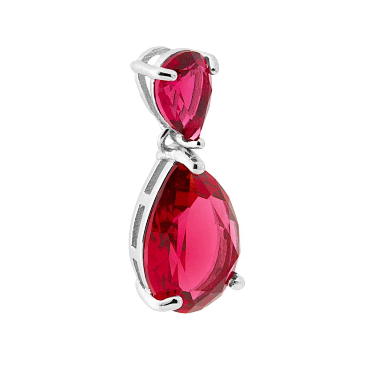 Ciondolo con Pendente Goccia con Zirconi Rosso Rubino in ARGENTO 925 Galvanica Rodio
