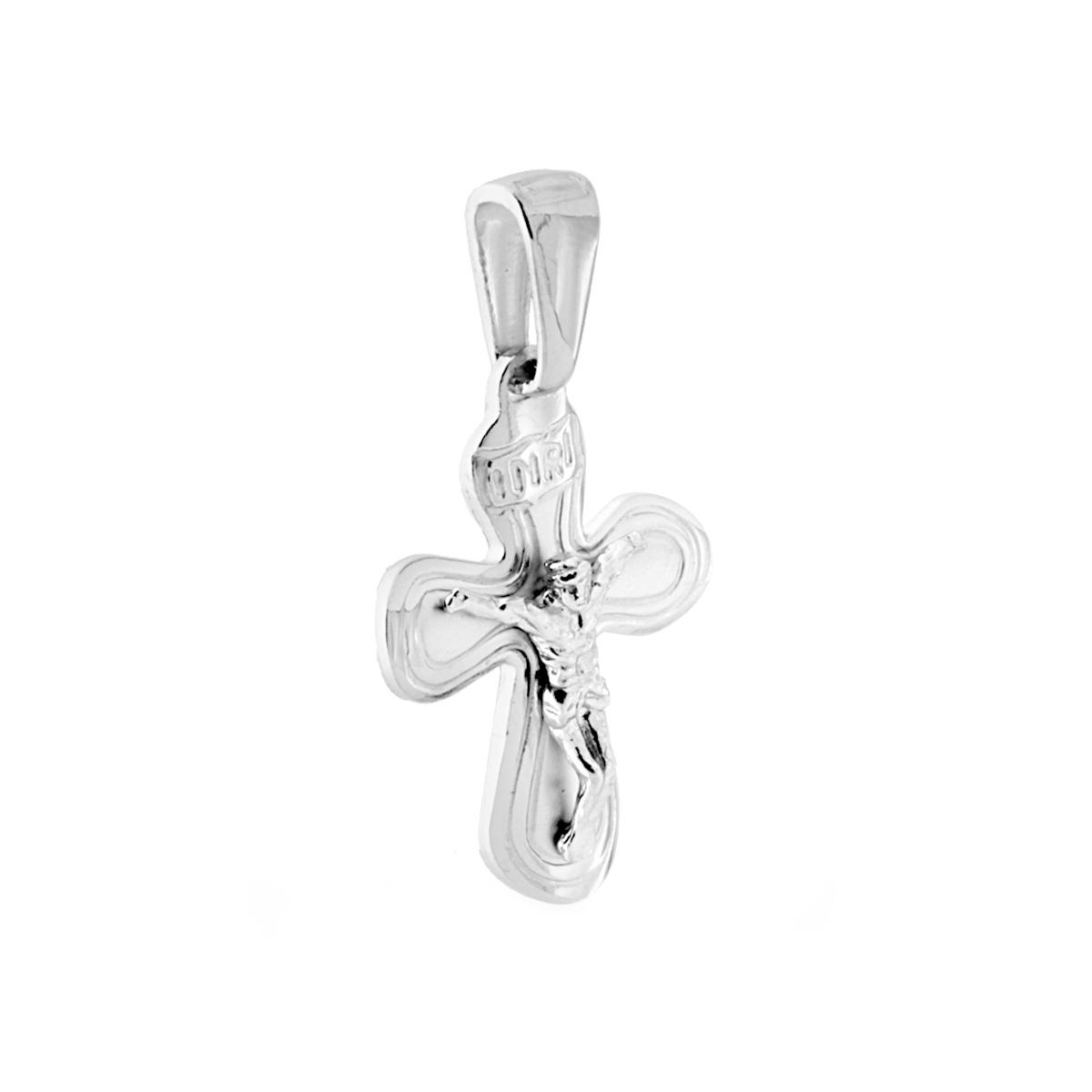 Ciondolo Croce Latina con Cristo in ARGENTO 925 Galvanica Rodio