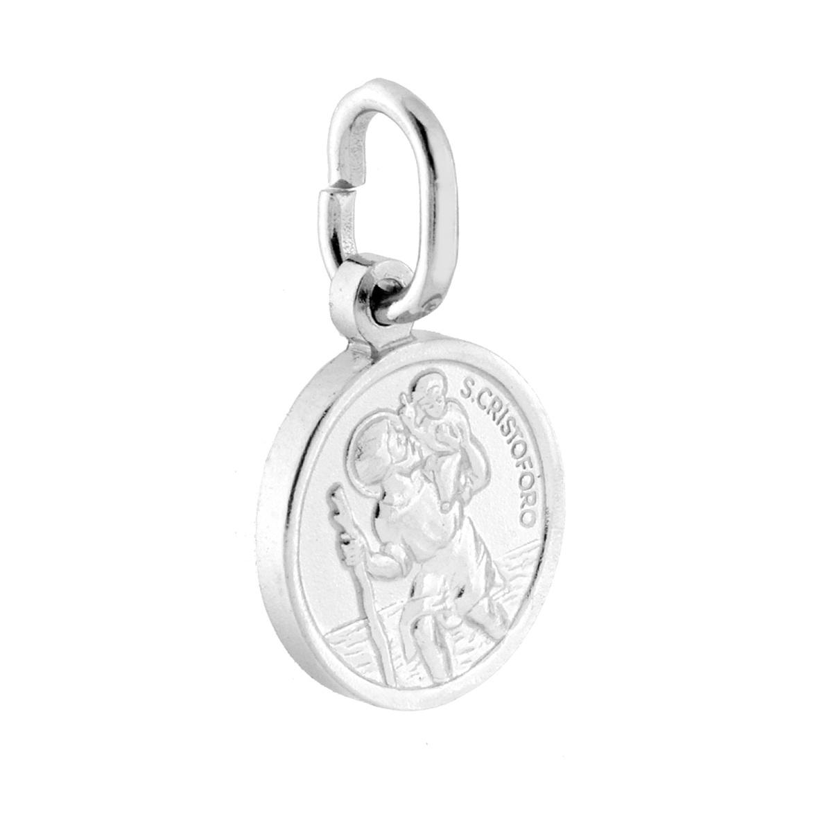 Ciondolo Sacro rotondo San Cristoforo mm 11 in ARGENTO 925 Galvanica Rodio