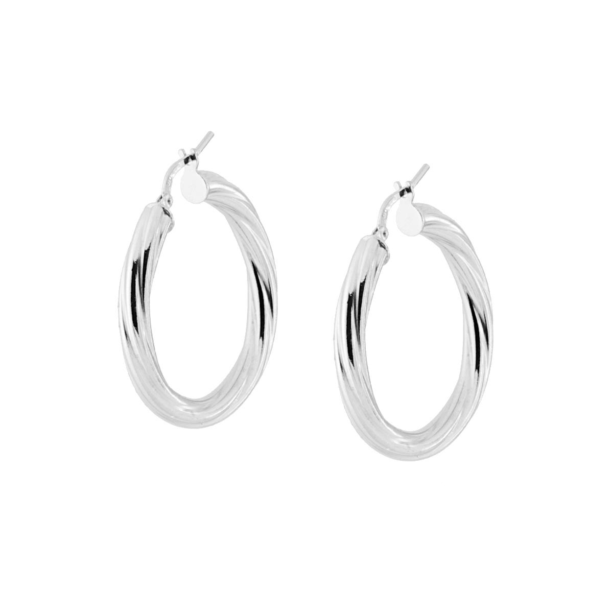 Orecchini a Cerchio mm 32 con Canna Ritorta mm 4 in ARGENTO 925 Galvanica Rodio