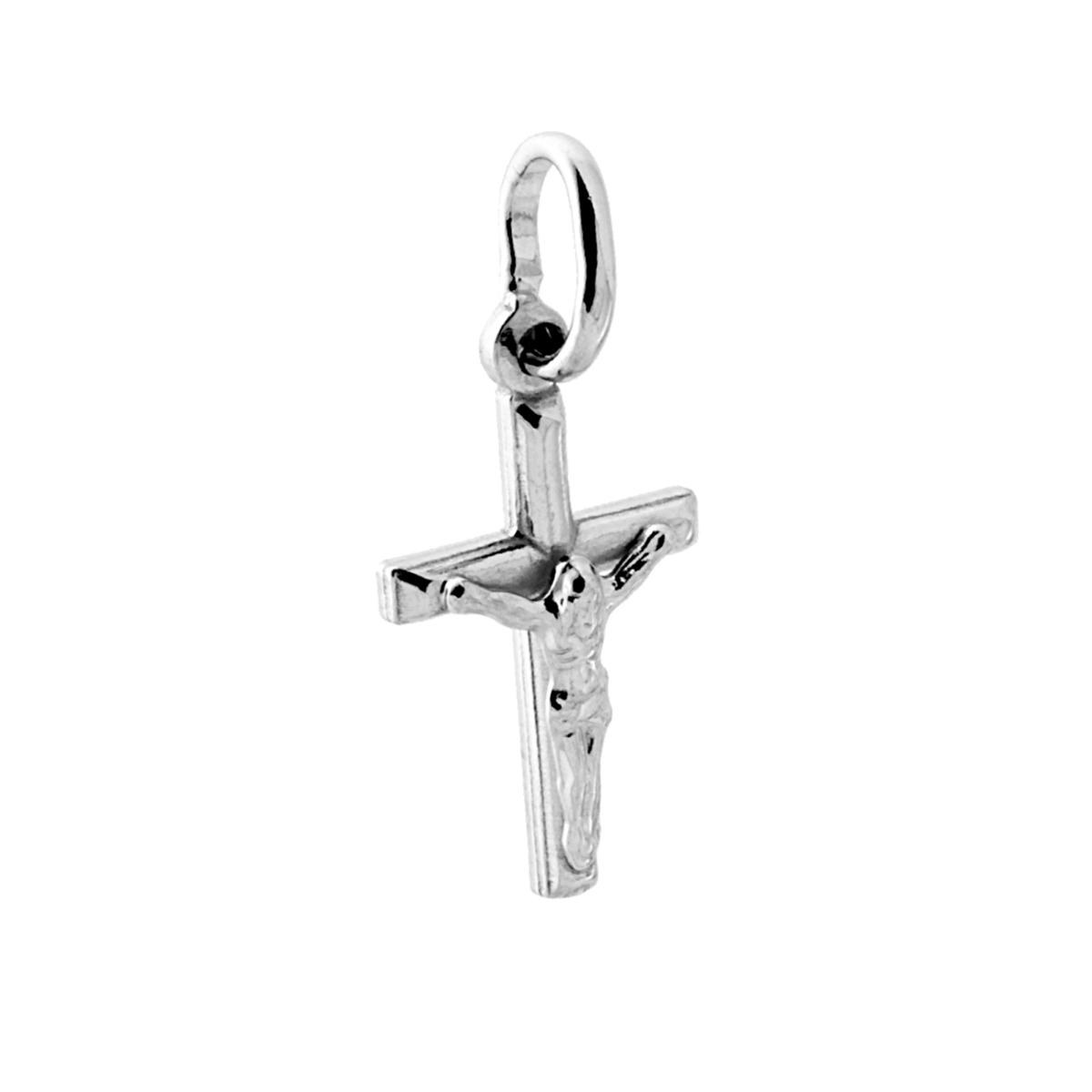 Ciondolo Croce Latina con Cristo in ARGENTO 925 Galvanica Rodio