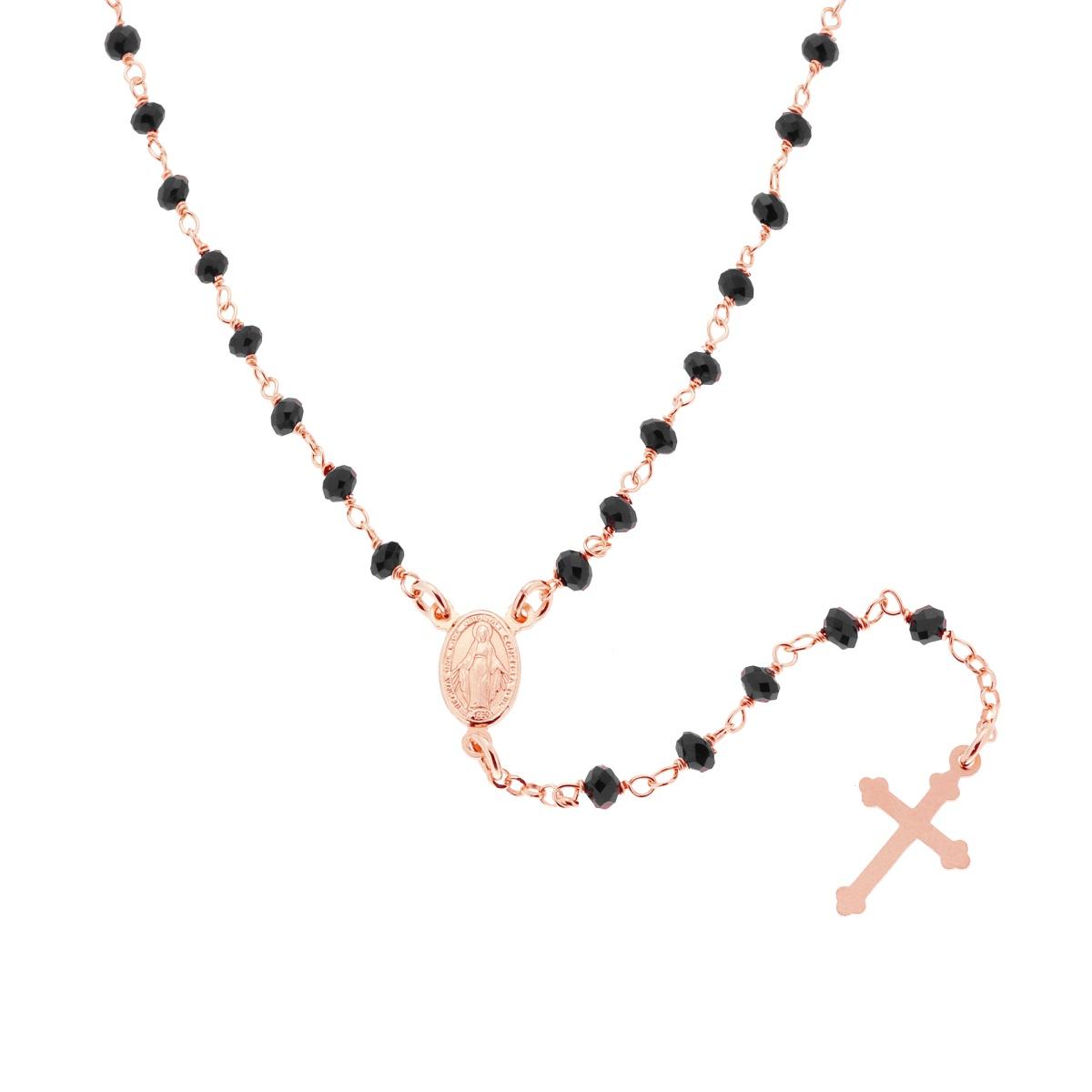 Collana Rosario cm 50 con Grani in Crystal colore Nero mm 3.5 in ARGENTO 925 Galvanica Rosa