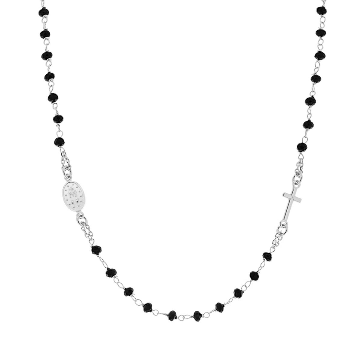 Collana Rosario modello Girocollo cm 50 con Grani mm 3.5 Crystal Neri in ARGENTO 925 Galvanica Rodio