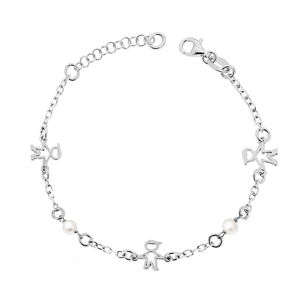 Bracciale Catena Rolo con Perle e Bimbi in ARGENTO 925 Galvanica Rodio