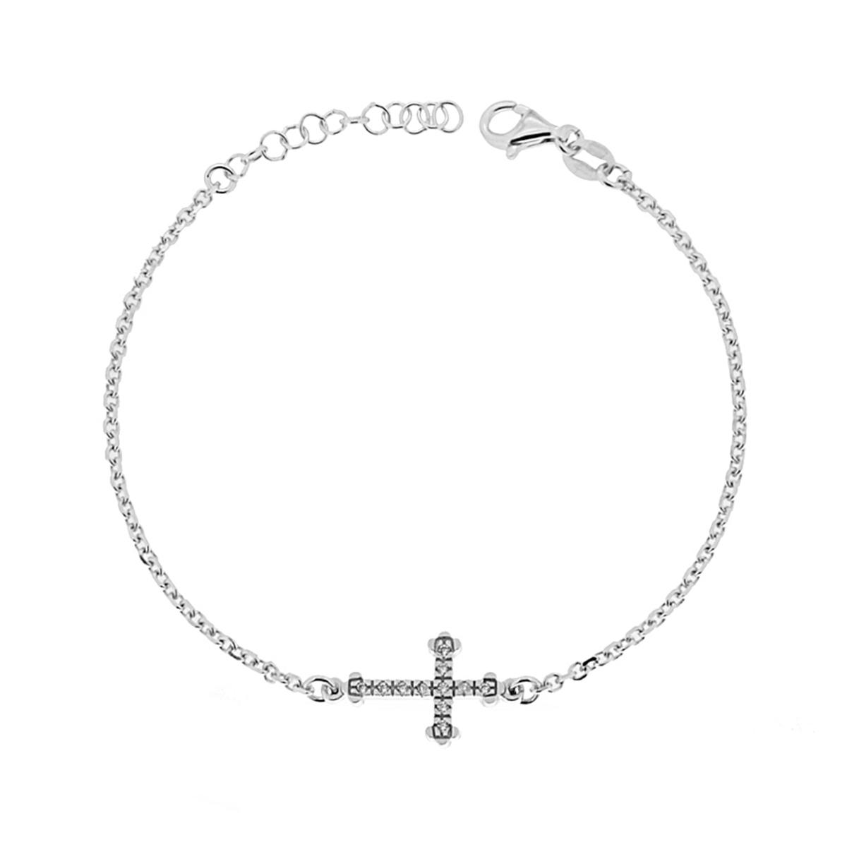 Bracciale Catena Rolo e Croce con Zirconi colore Bianco in ARGENTO 925 Galvanica Rodio<br />