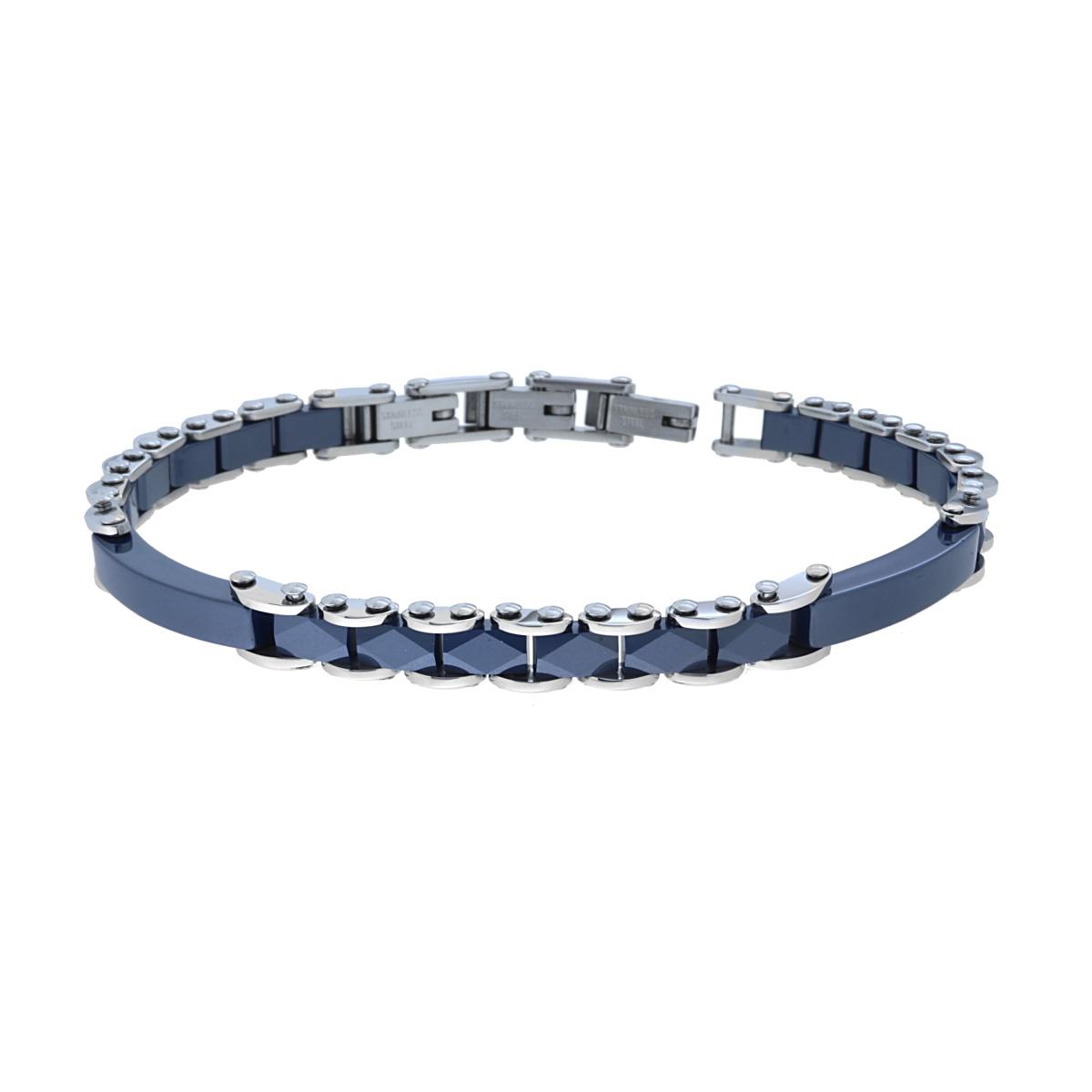 Bracciale Uomo Maglia Imperniata in Ceramica Blu in ACCIAIO