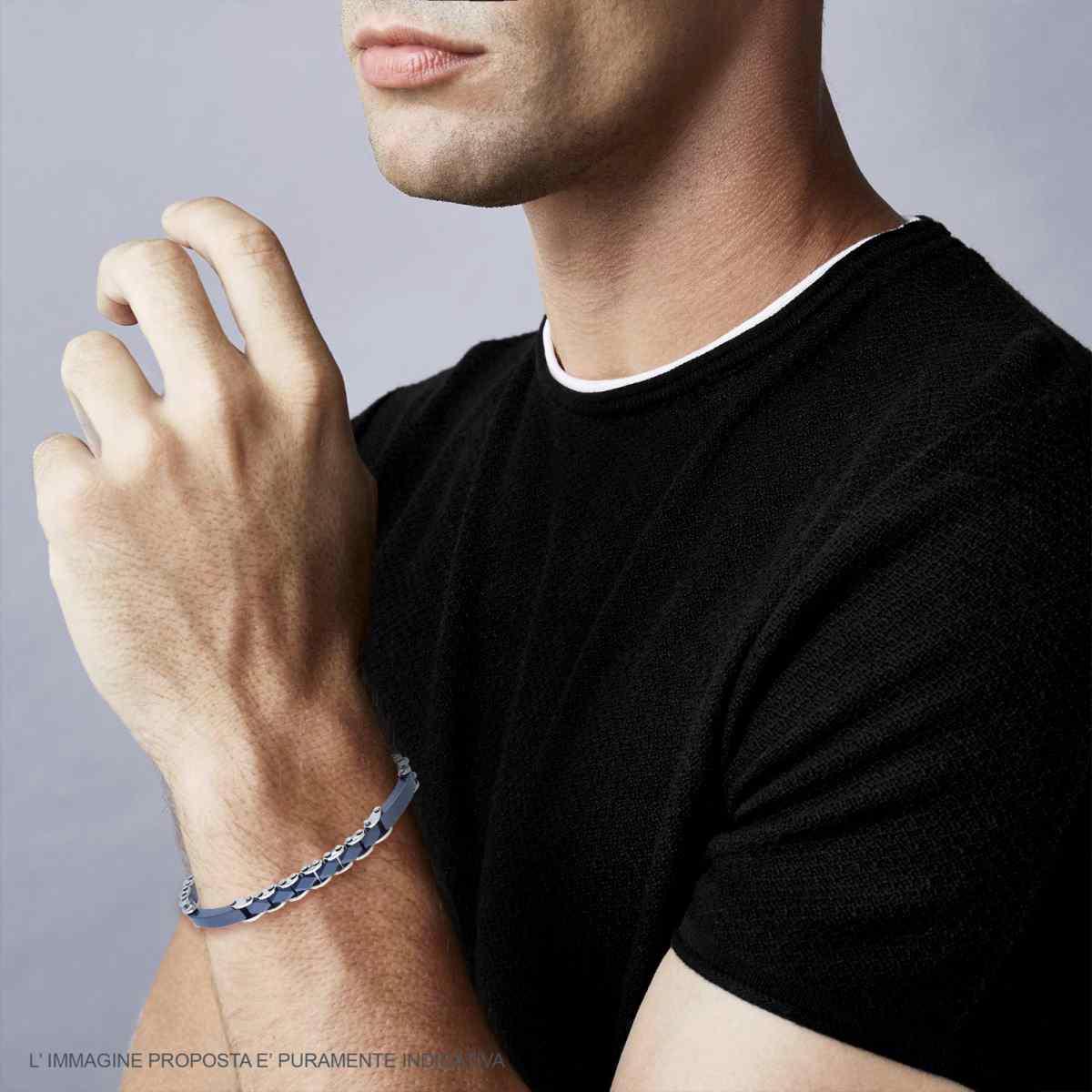 Bracciale Uomo Maglia Imperniata in Ceramica Blu in ACCIAIO