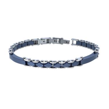 Bracciale Uomo Maglia Imperniata in Ceramica Blu in ACCIAIO