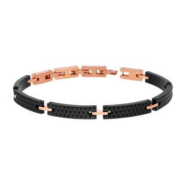 Bracciale Uomo Maglia Imperniata Nero e Rosa con effetto Pneumatico in ACCIAIO