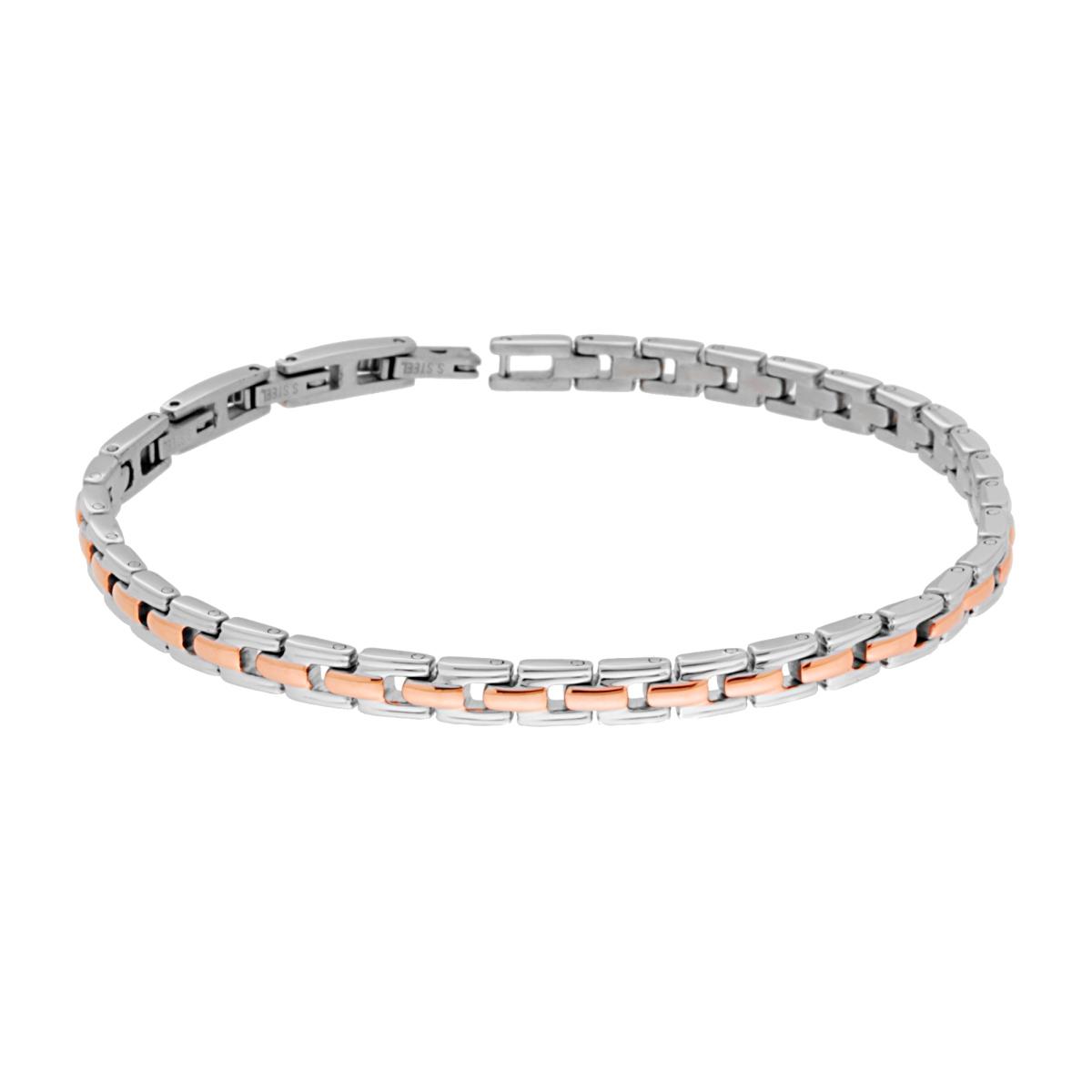 Bracciale Uomo Maglia Imperniata con Dettagli Galvanica Rosa in ACCIAIO