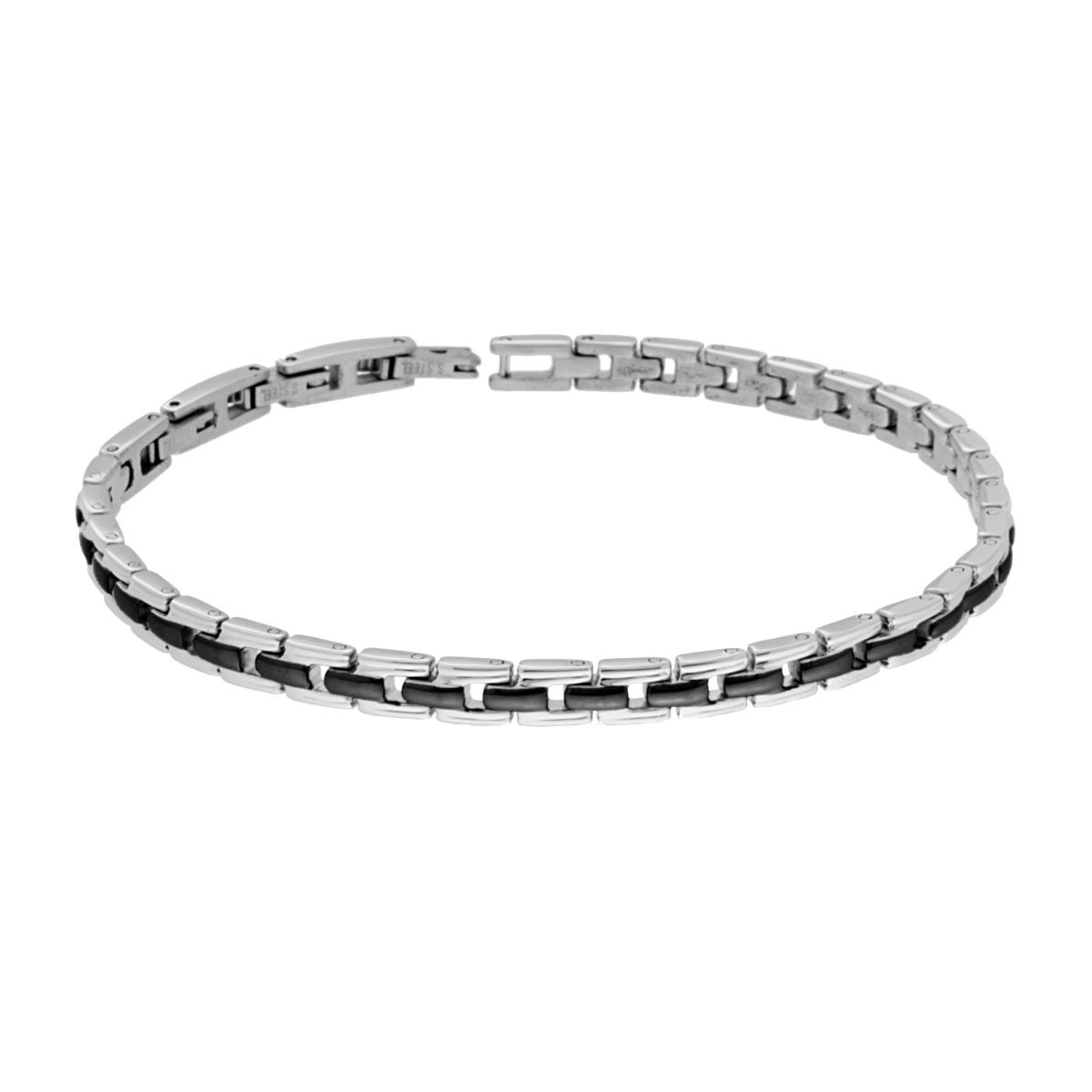 Bracciale Uomo Maglia Imperniata con Dettagli Nero in ACCIAIO