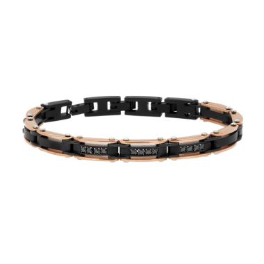 Bracciale Uomo Maglia Imperniata con dettaglio colore Rosa e Crystal Neri in ACCIAIO colore Nero