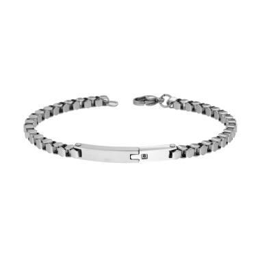 Bracciale Uomo Catena Veneziana con Targa e Crystal Nero in ACCIAIO