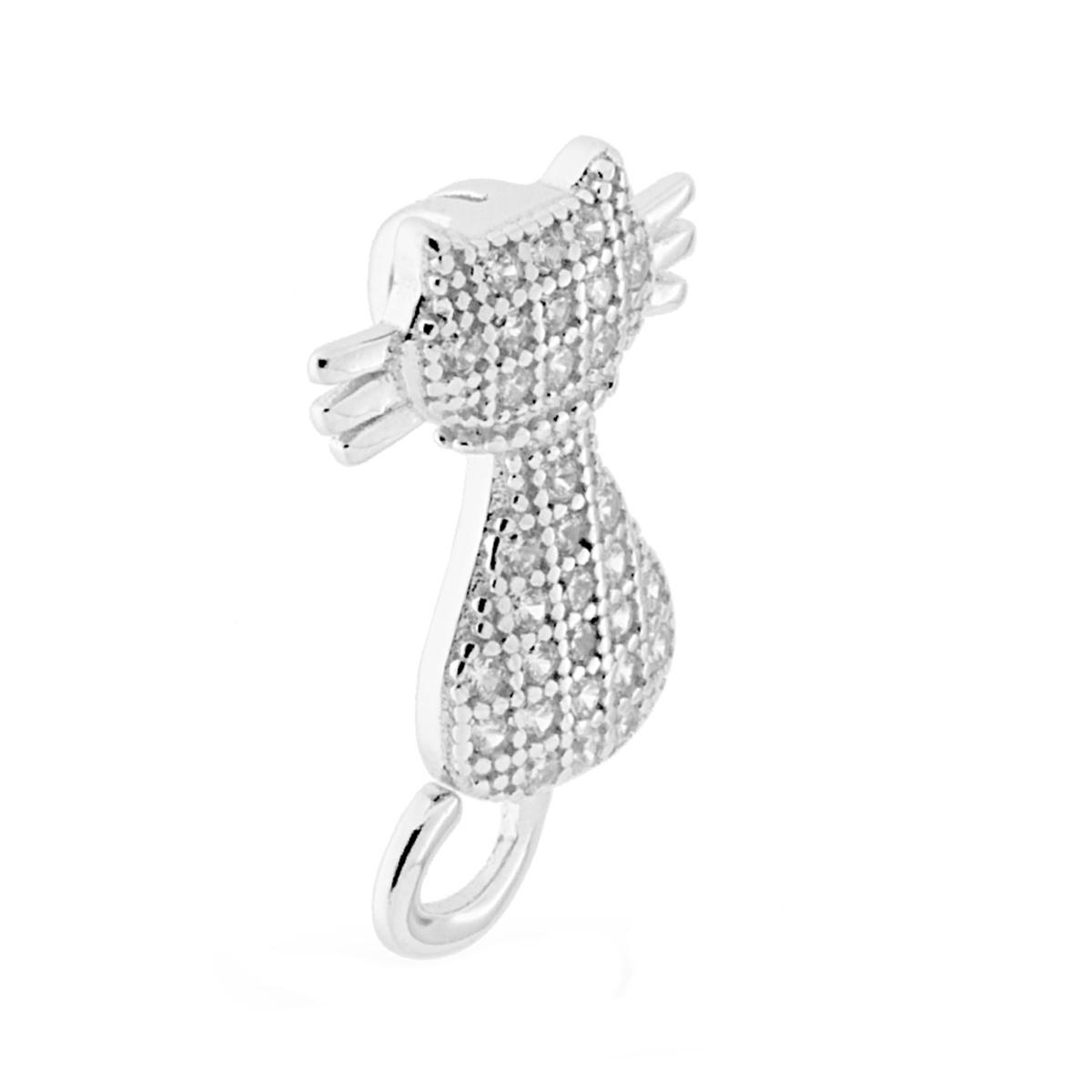 Parure Set Ciondolo e Orecchini Gatto con Zirconi Bianco in ARGENTO 925 Galvanica Rodio