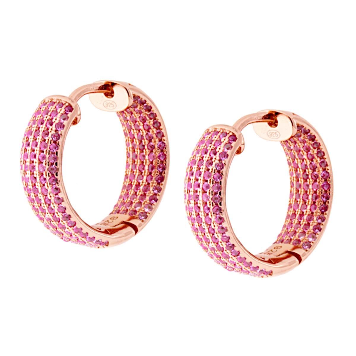 Orecchini Cerchio Creola mm 19 con Zirconi Rosa in ARGENTO 925 Galvanica Rosa