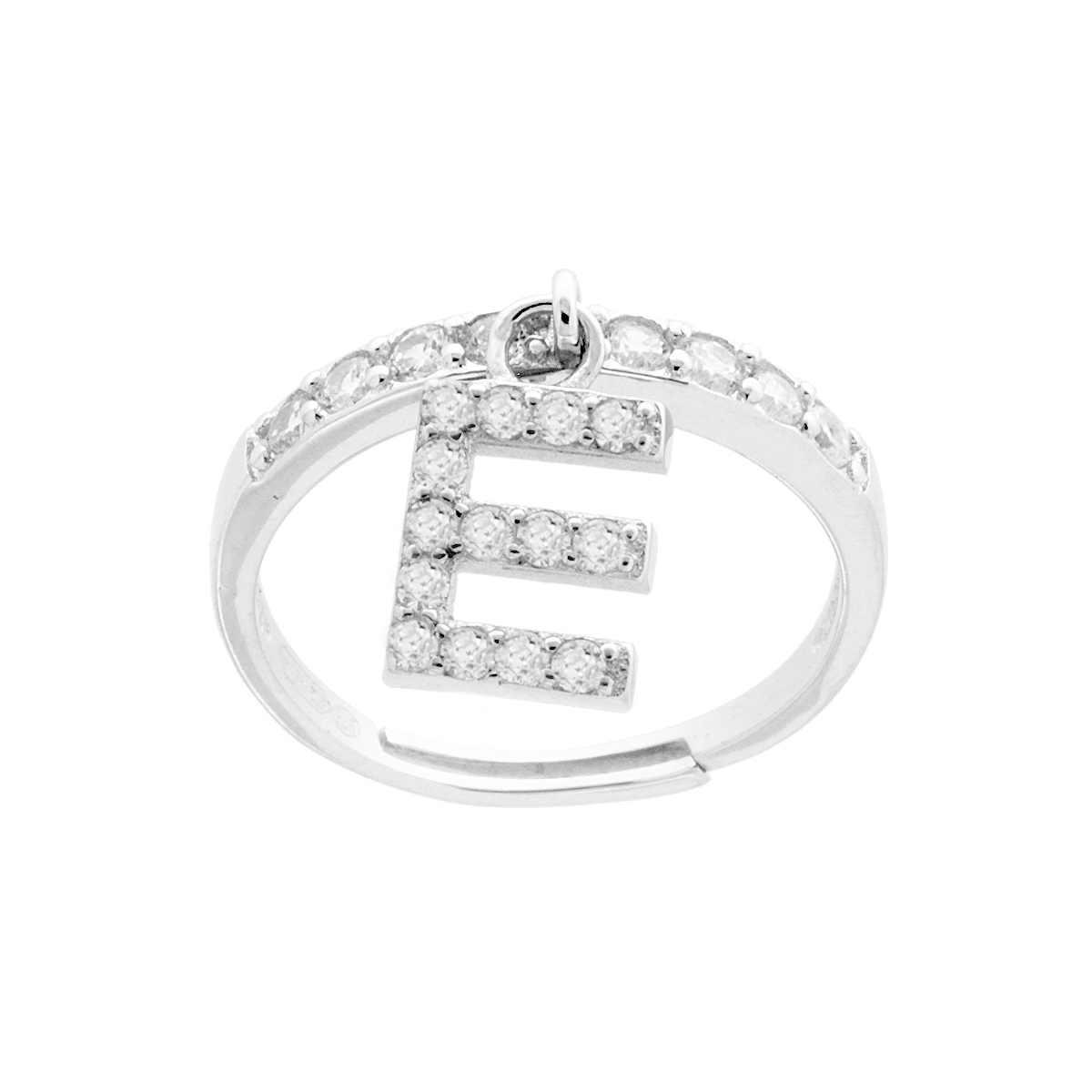 Anello Veretta con Lettera Iniziale pendente con Zirconi Bianchi in ARGENTO 925 Galvanica Rodio