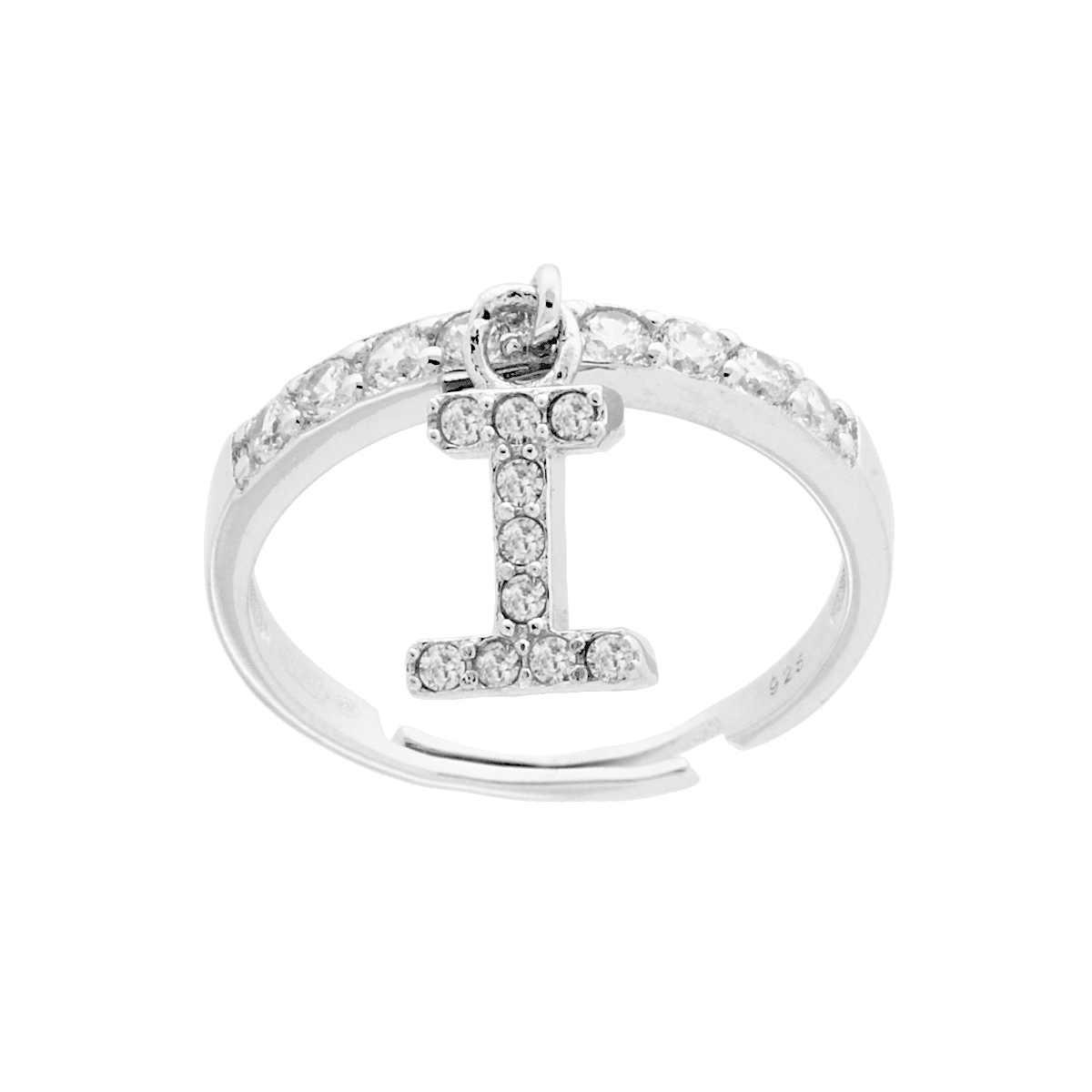 Anello Veretta con Lettera Iniziale pendente con Zirconi Bianchi in ARGENTO 925 Galvanica Rodio