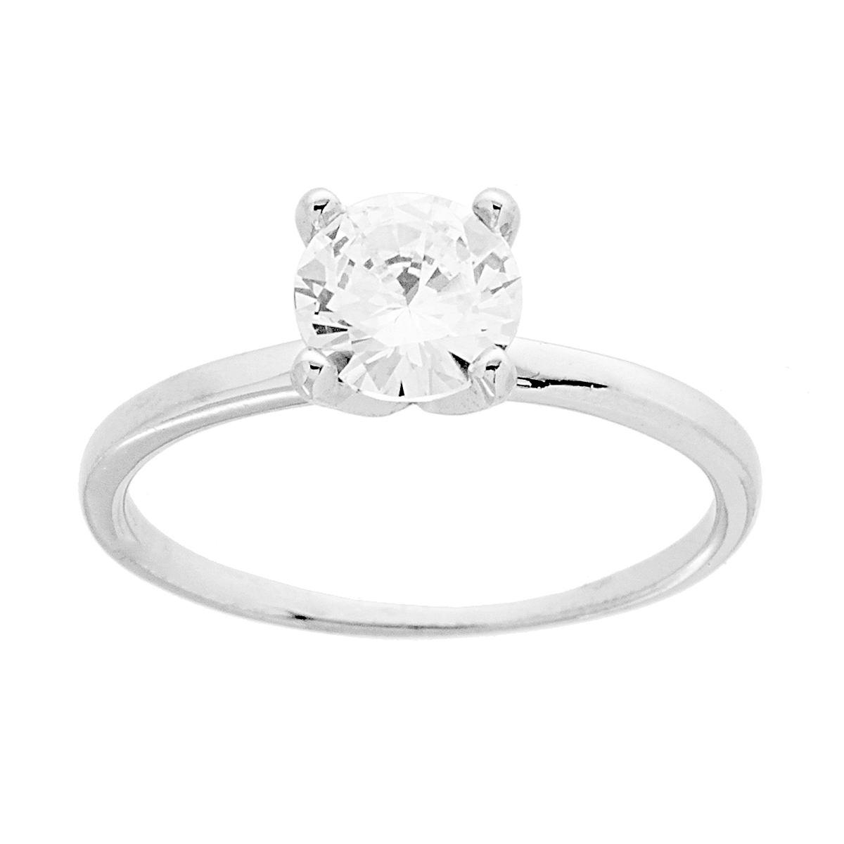 Anello Solitario con Cubic Zirconia Bianco mm 6 in ARGENTO 925 Galvanica Rodio