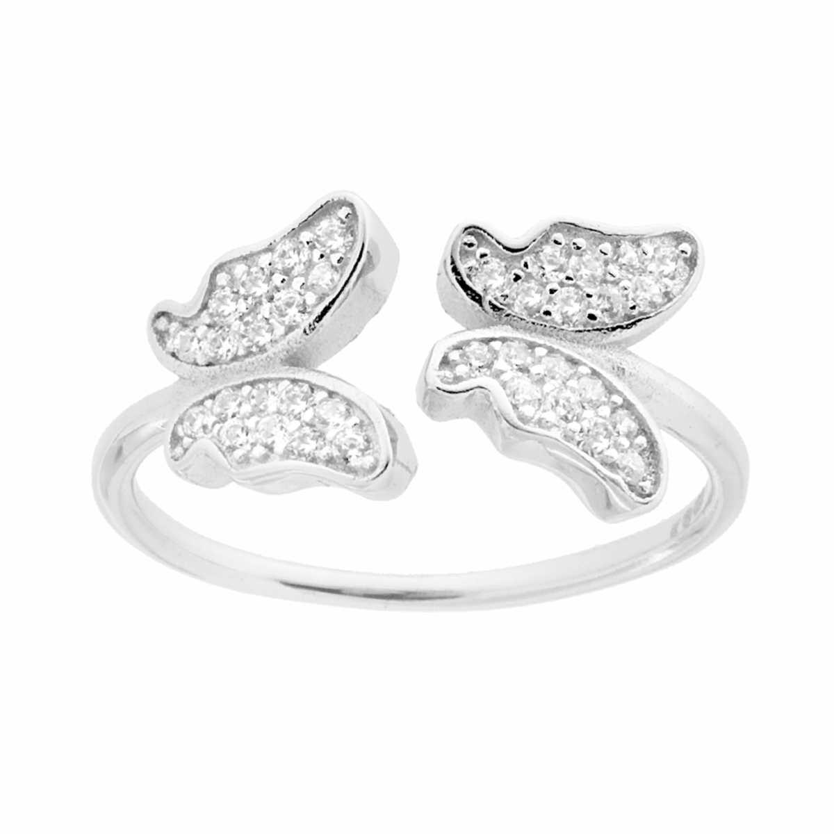 Anello Farfalle con Cubic Zirconia Bianchi in ARGENTO 925 Galvanica Rodio