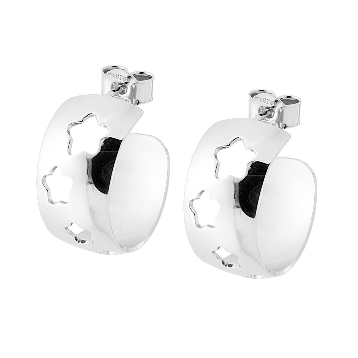 Orecchini Cerchio a Fascia con Stelle traforate in ARGENTO 925 Galvanica Rodio