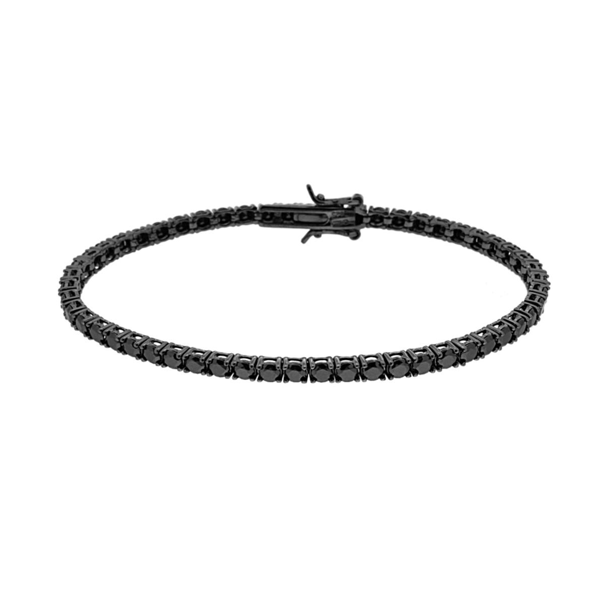 Bracciale Tennis Griffe cm 21 con Zirconi mm 3 Neri in ARGENTO 925 Galvanica Rutenio