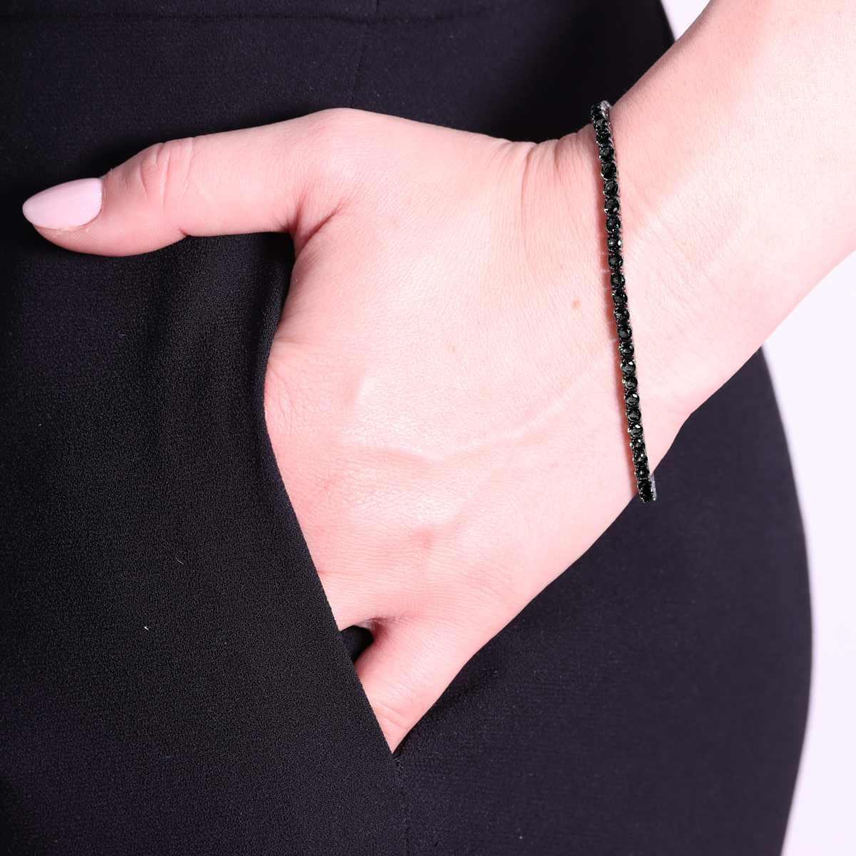 Bracciale Tennis Griffe cm 21 con Zirconi mm 3 Neri in ARGENTO 925 Galvanica Rutenio