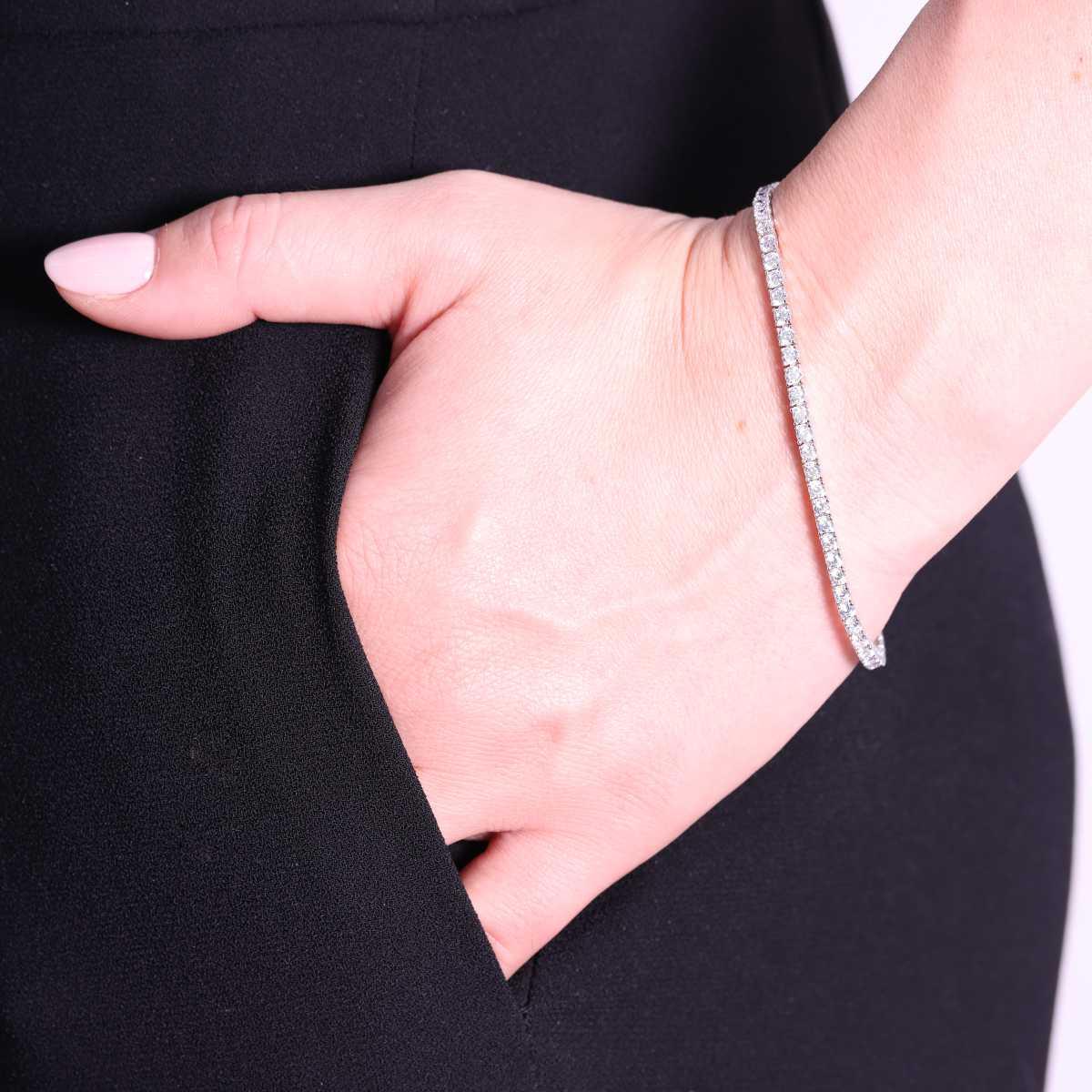 Bracciale Tennis Griffe cm 18 con Zirconi Bianchi mm 2.5 in ARGENTO 925 Galvanica Rodio