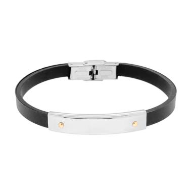 Bracciale Uomo in PVC Caucciu Nero con Targa con Punti colore Oro in ACCIAIO