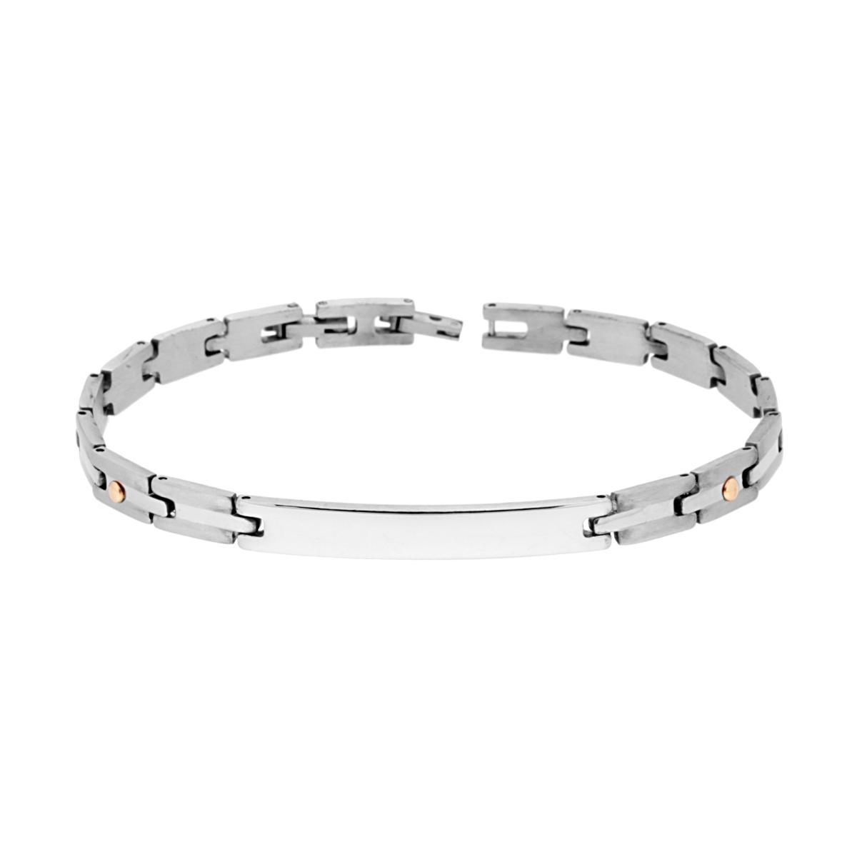 Bracciale Uomo Maglia Imperniata con Targa e con Punti Galvanica Oro in ACCIAIO