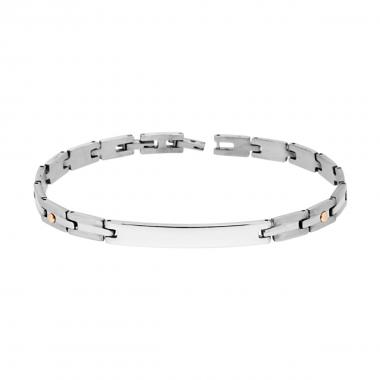 Bracciale Uomo Maglia Imperniata con Targa e con Punti Galvanica Oro in ACCIAIO