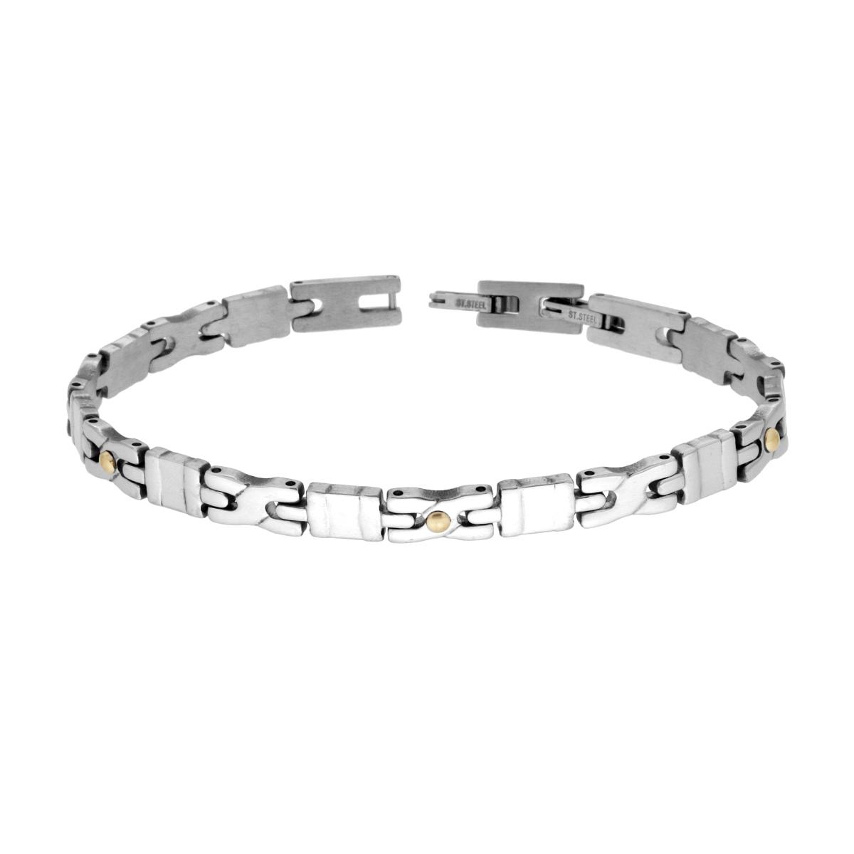 Bracciale Uomo Maglia Imperniata con Punti colore Oro in ACCIAIO