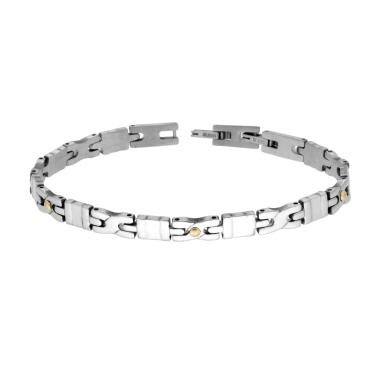 Bracciale Uomo Maglia Imperniata con Punti colore Oro in ACCIAIO