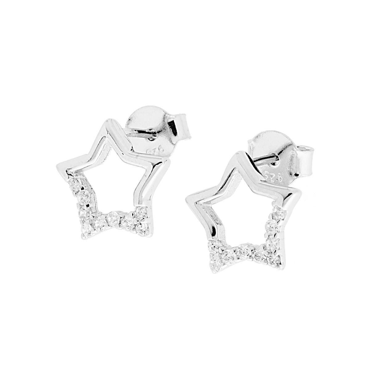 Orecchini Stella con Zirconi Bianchi in ARGENTO 925 Galvanica Rodio