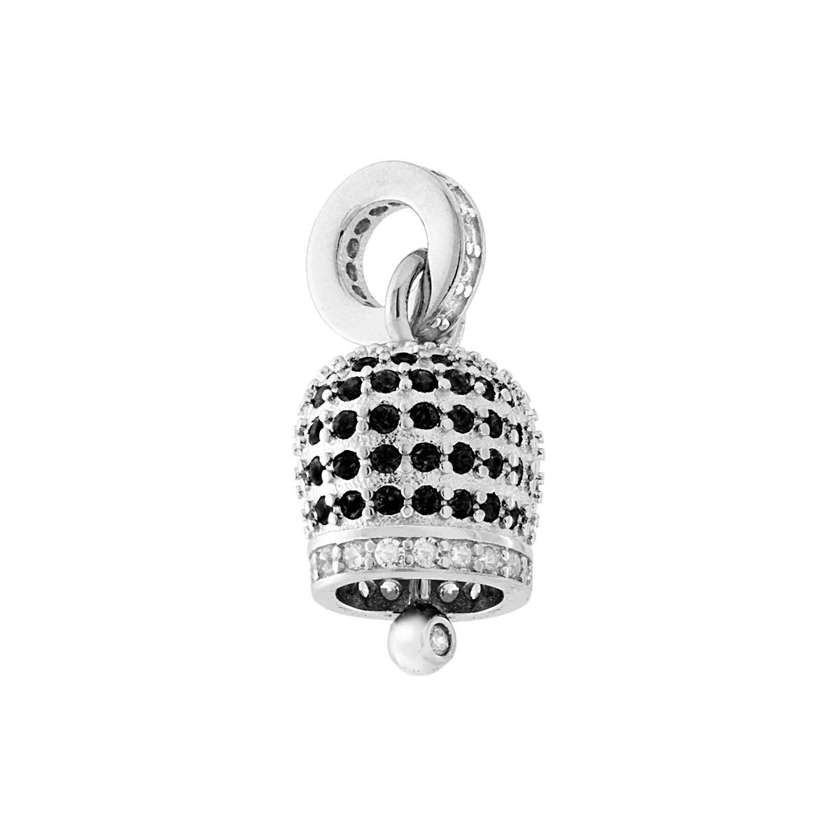 Ciondolo a forma di Campana con Zirconi Neri e Bianchi in ARGENTO 925 Galvanica Rodio